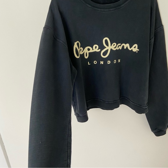 Vintage Made Canada Pepe Jeans London Logo Sweatshirt Cropped Washed Black Large - Picture 6 of 7